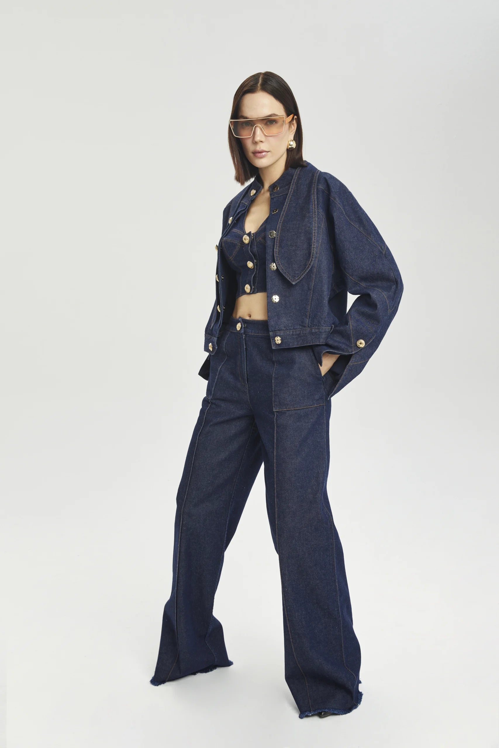 Structured Denim Jacket with Slit Sleeves