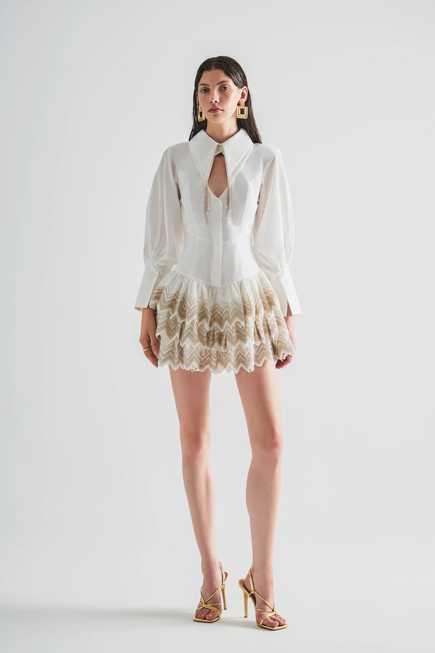 Taffeta Garnished Dress with Embroidery Detail