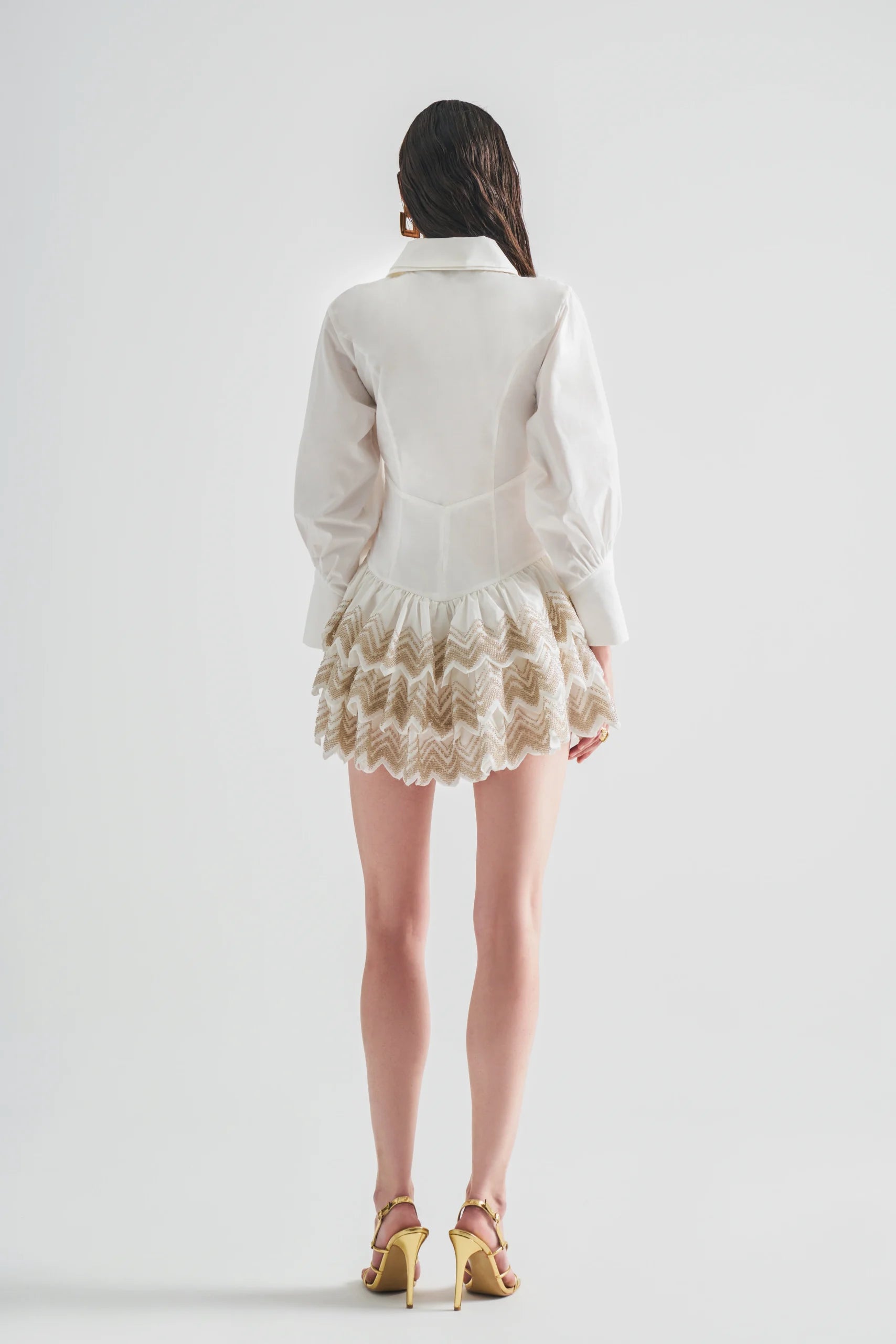 Taffeta Garnished Dress with Embroidery Detail