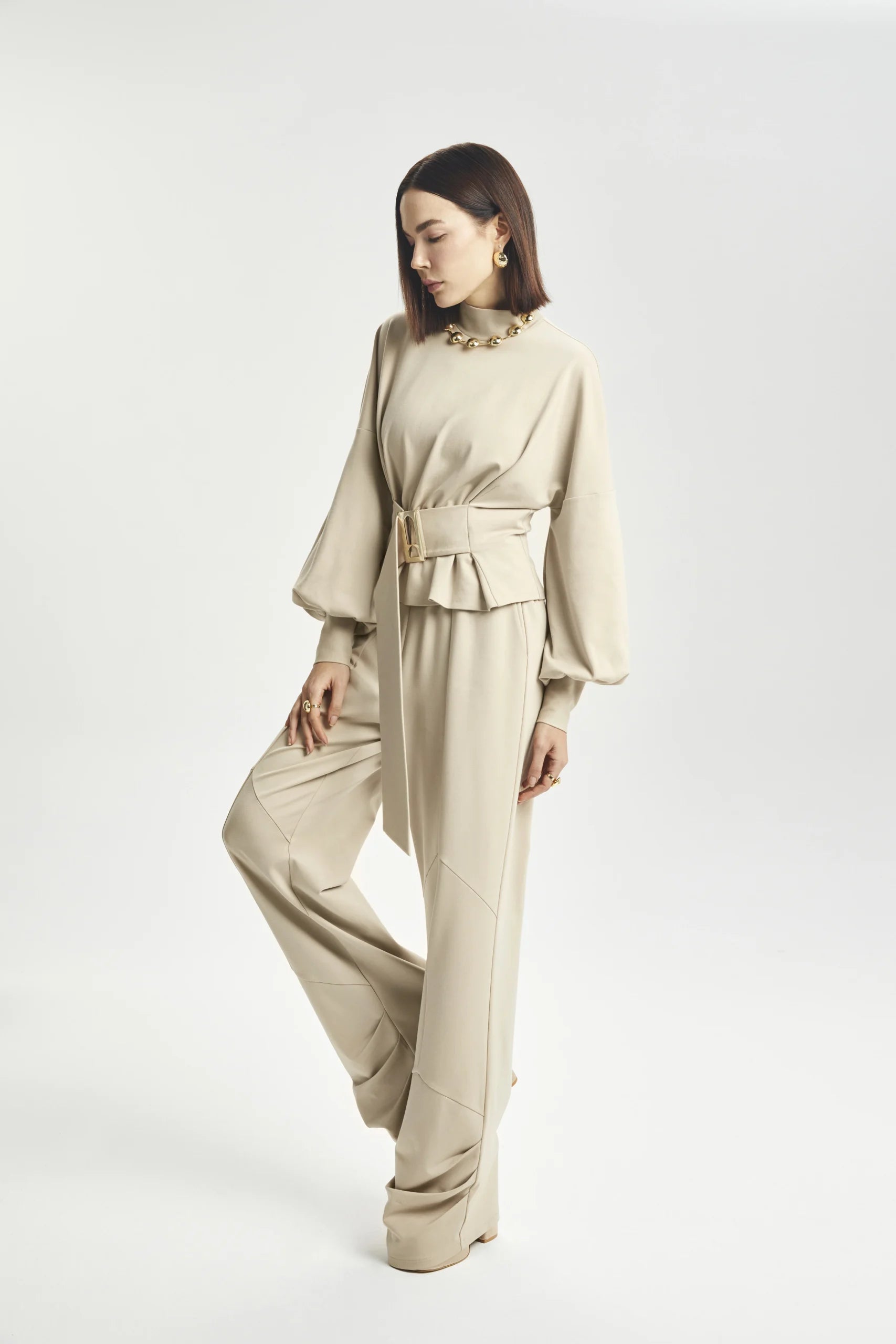 Tailored Ecru Knit Trousers
