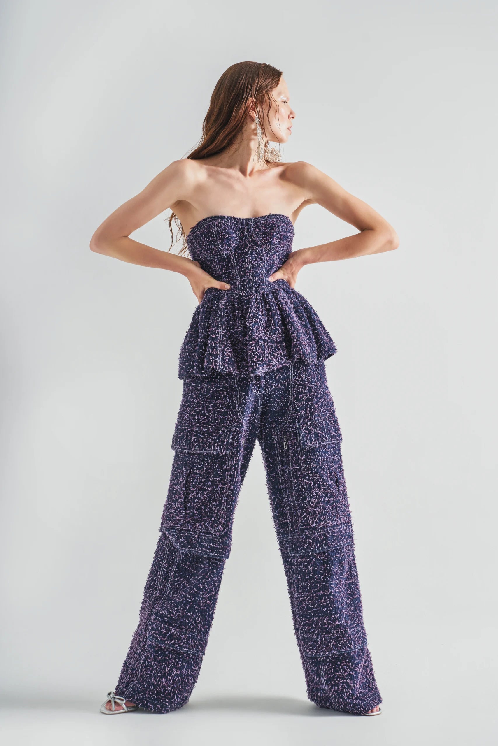 Textured Low Waist Denim Pants