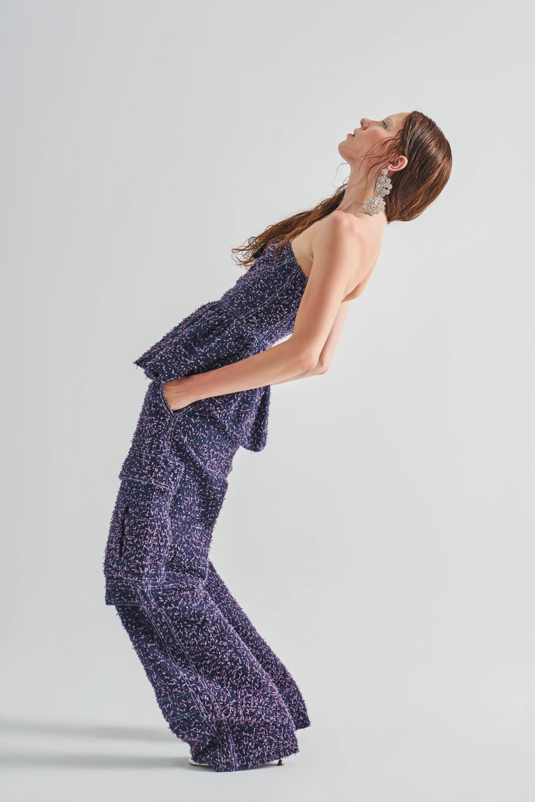 Textured Low Waist Denim Pants