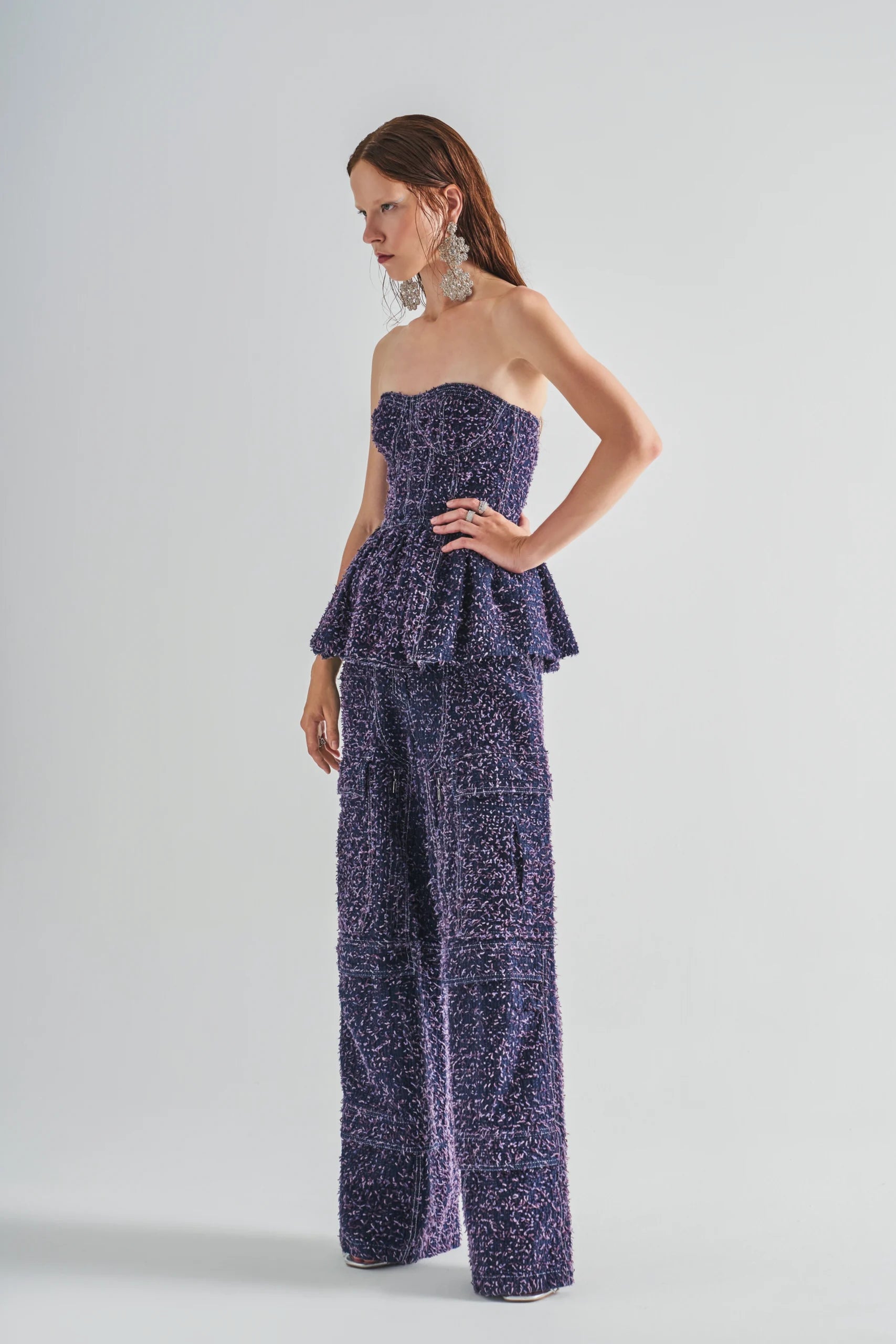 Textured Low Waist Denim Pants