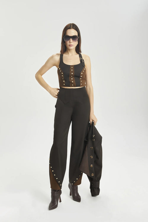 Two-Tone Buckle-Front Top