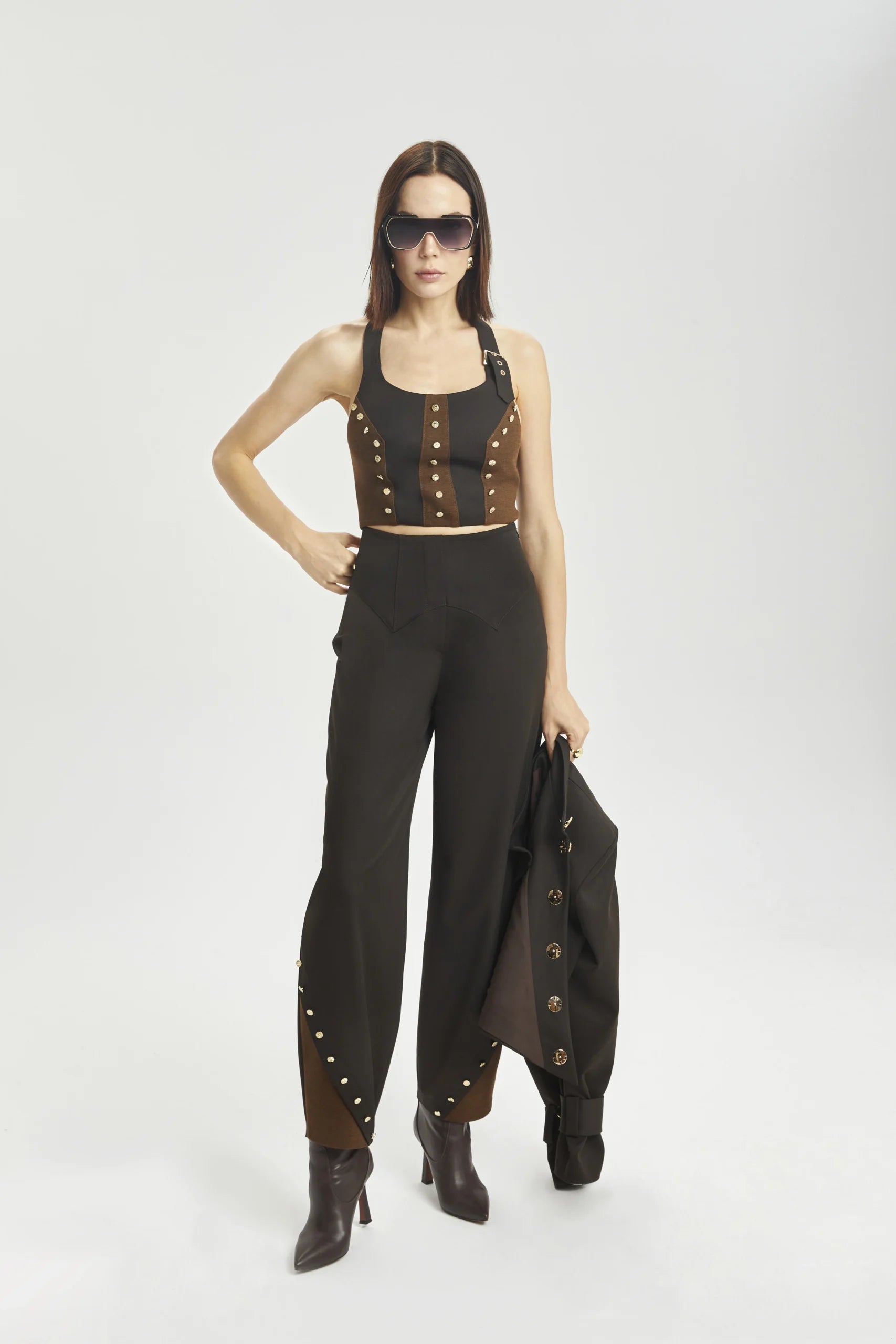 Two-Tone High-Waisted Barrel Pants