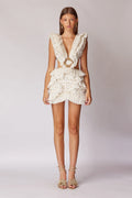 V-neck Golden Leopard Jacquard Ruffled Dress