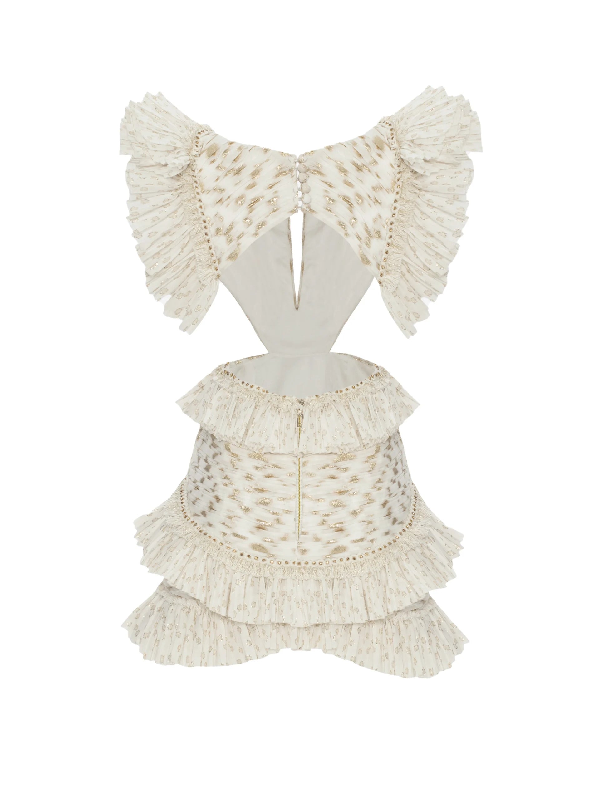 V-neck Golden Leopard Jacquard Ruffled Dress