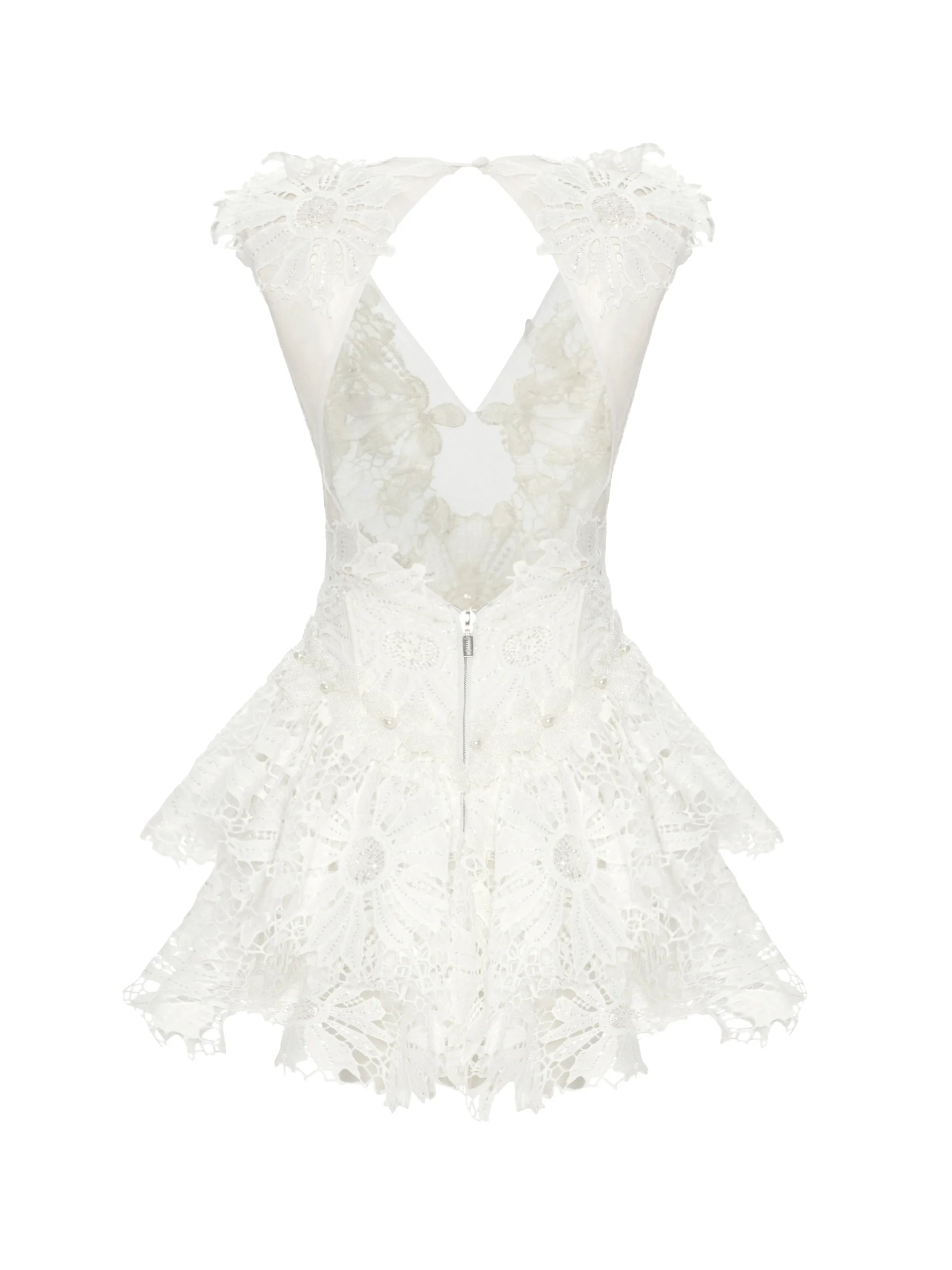 V-neck Handmade Floral Lace Mini Dress