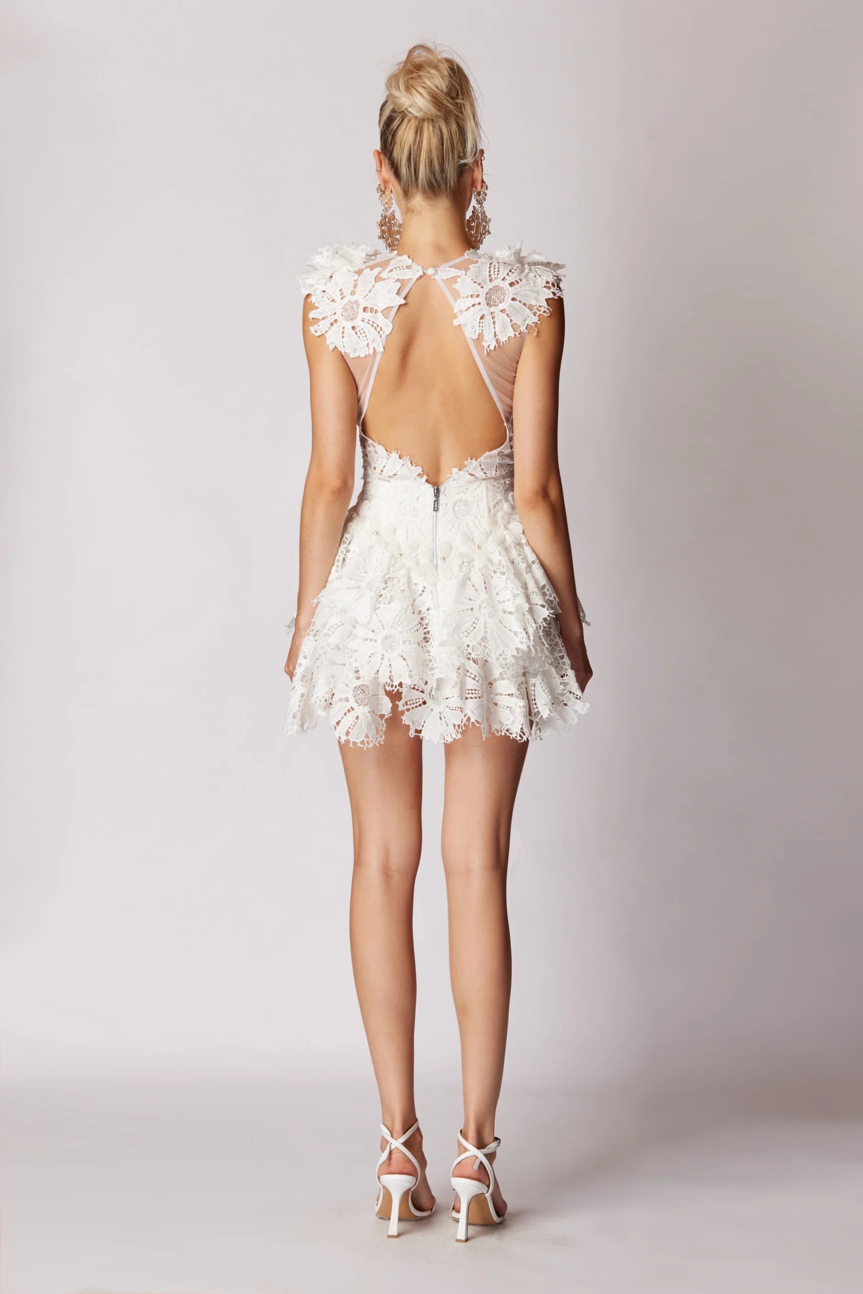 V-neck Handmade Floral Lace Mini Dress