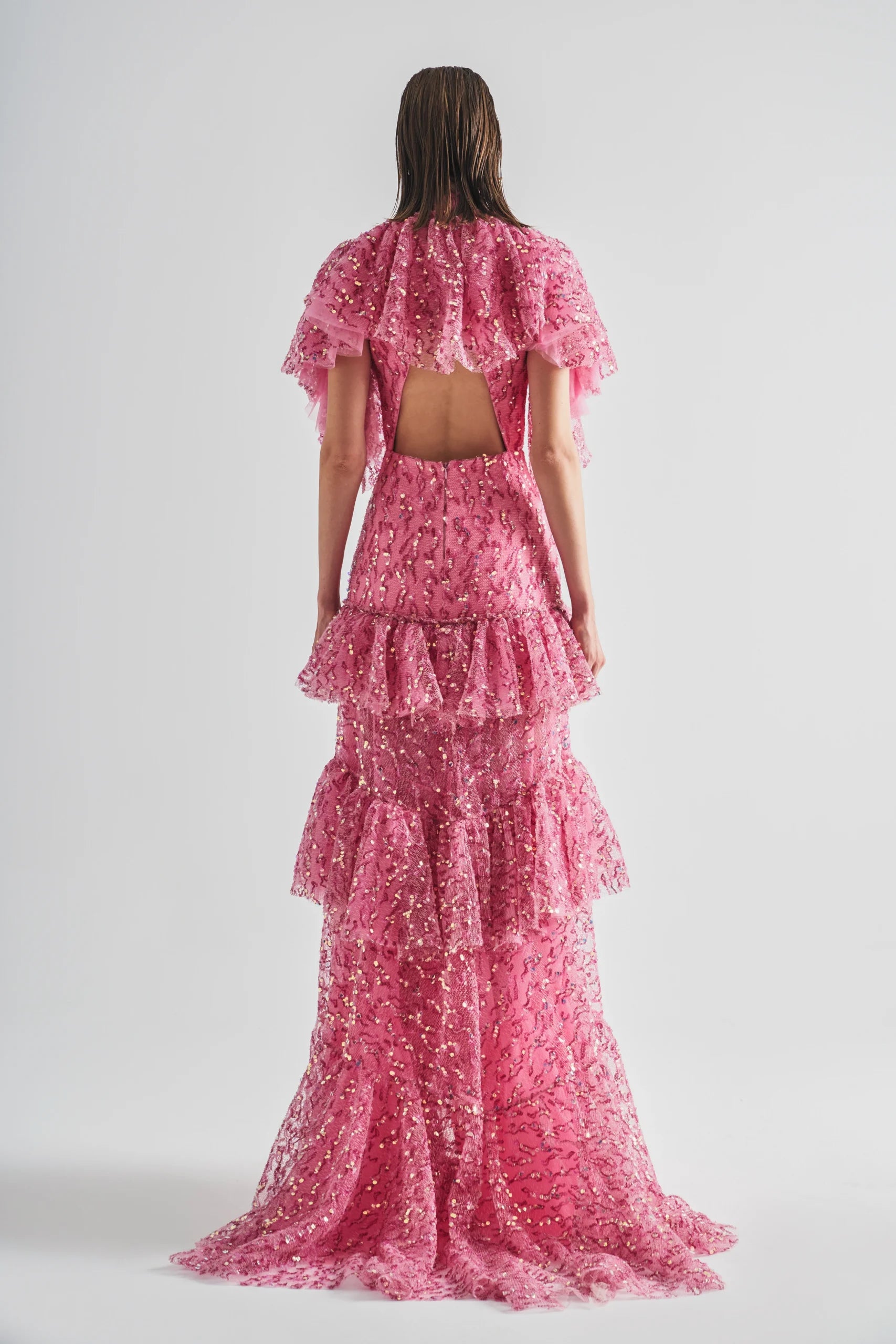 V-neckline Layered Tulle Sequin Dress