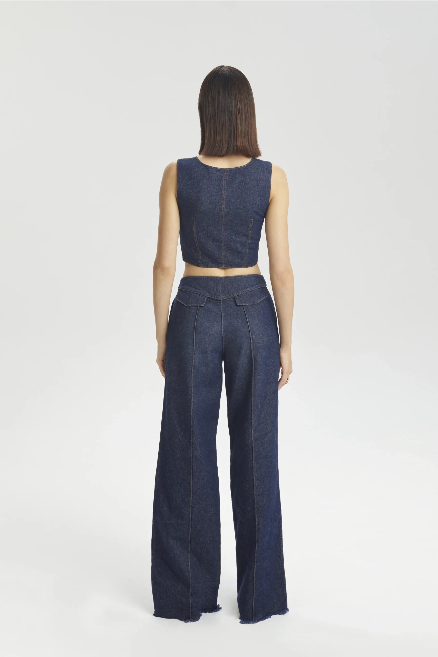 Wide-Leg Denim Pants with Contrast Detailing