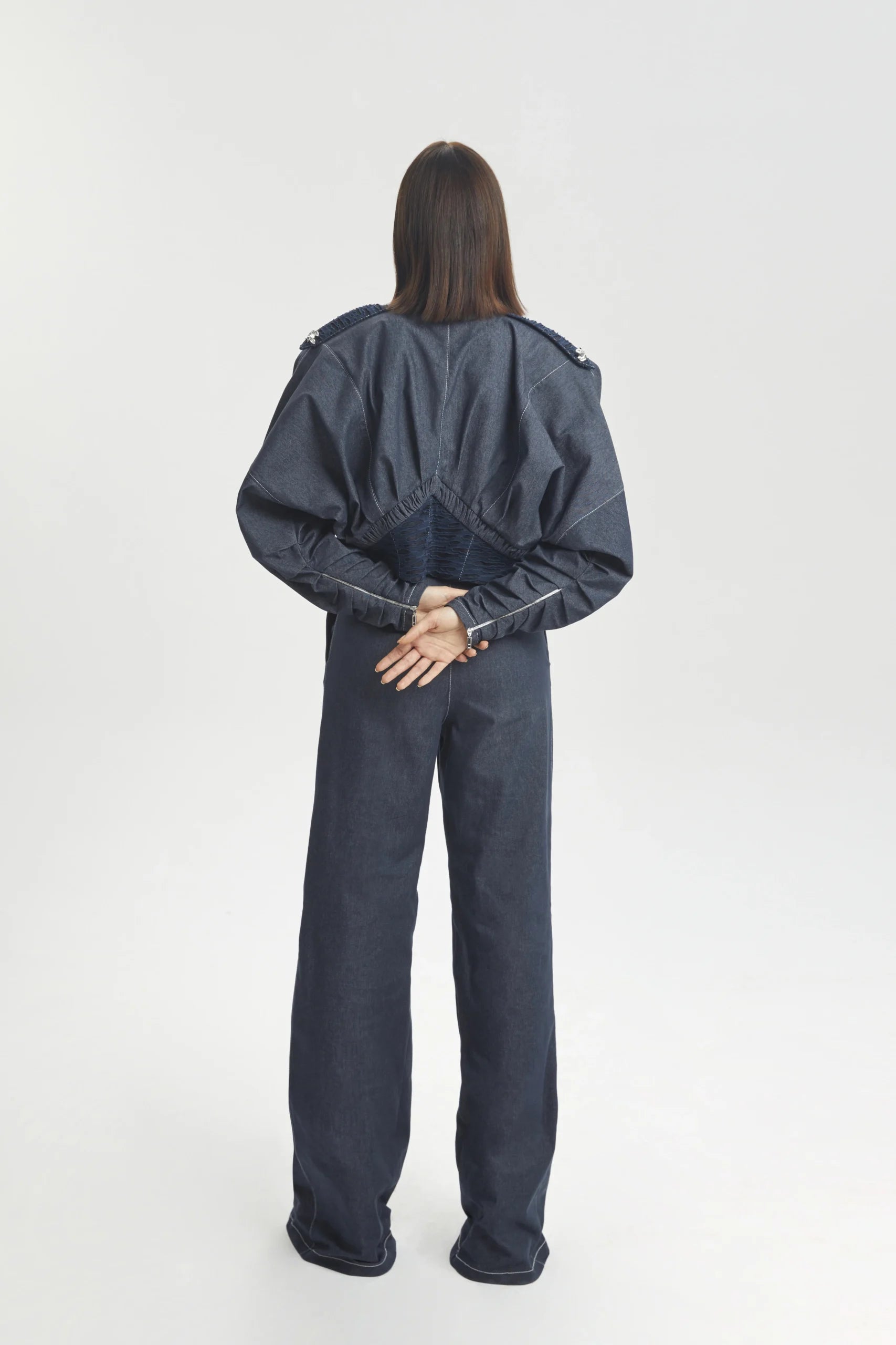 Wide-Leg Denim Trousers with Contrast Stitching