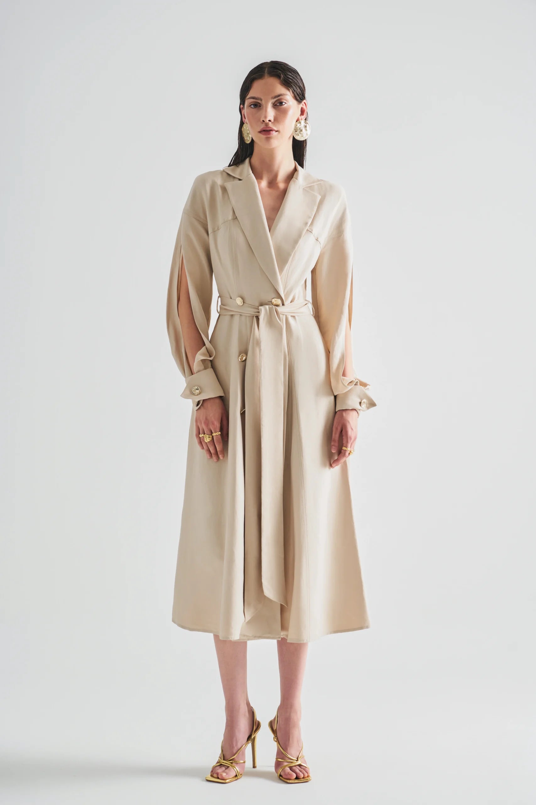 Wrap Midi Dress with Sleeve Cuff Detail