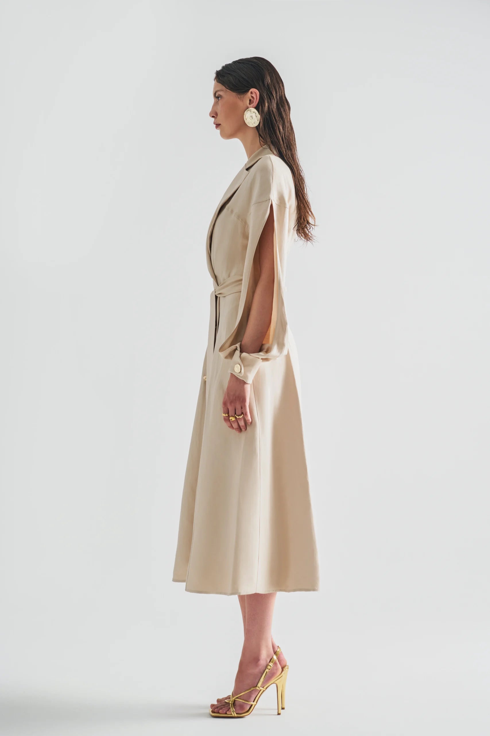 Wrap Midi Dress with Sleeve Cuff Detail