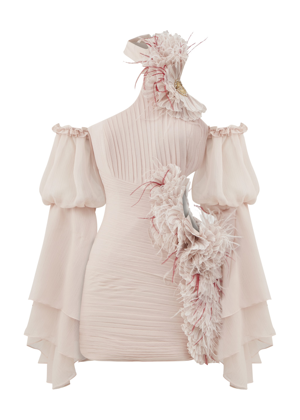 Cut Out Detailed Draped Chiffon Mini Dress