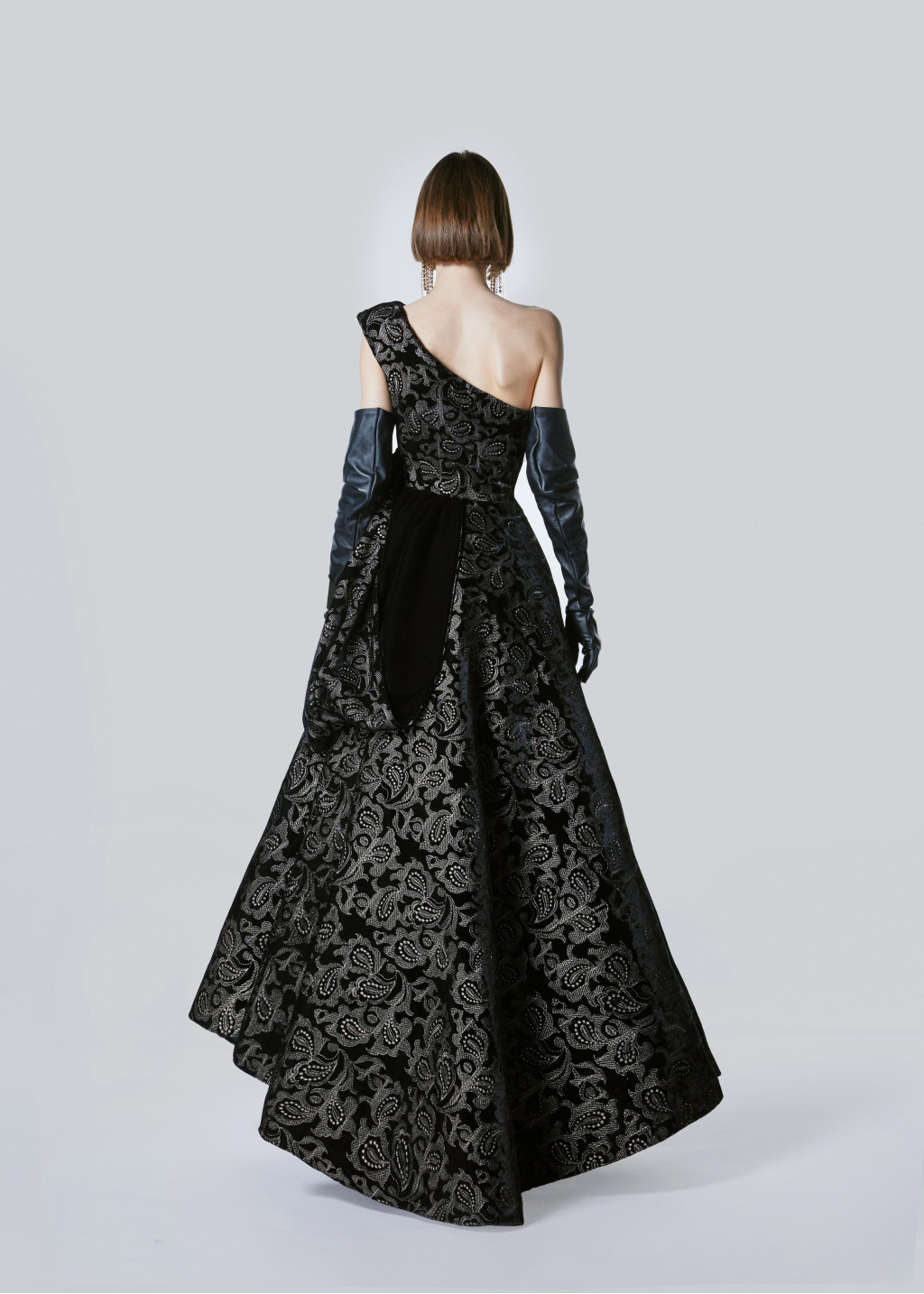 Embroidered Velvet Ankle Length Dress