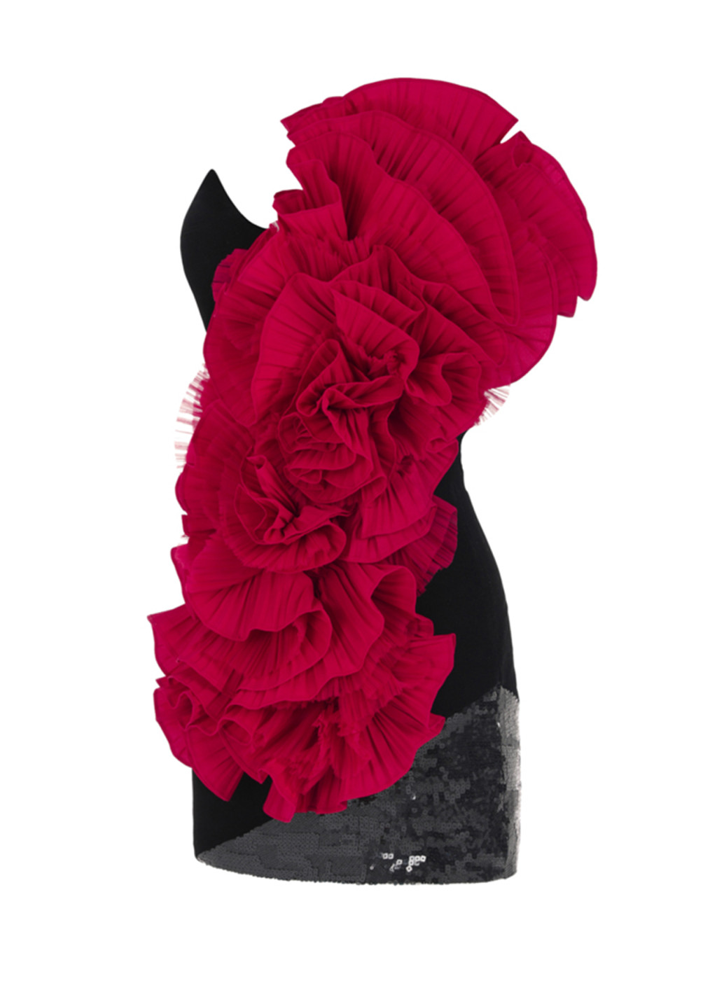 Assymetrical Ruffle Detailed Velvet Mini Dress
