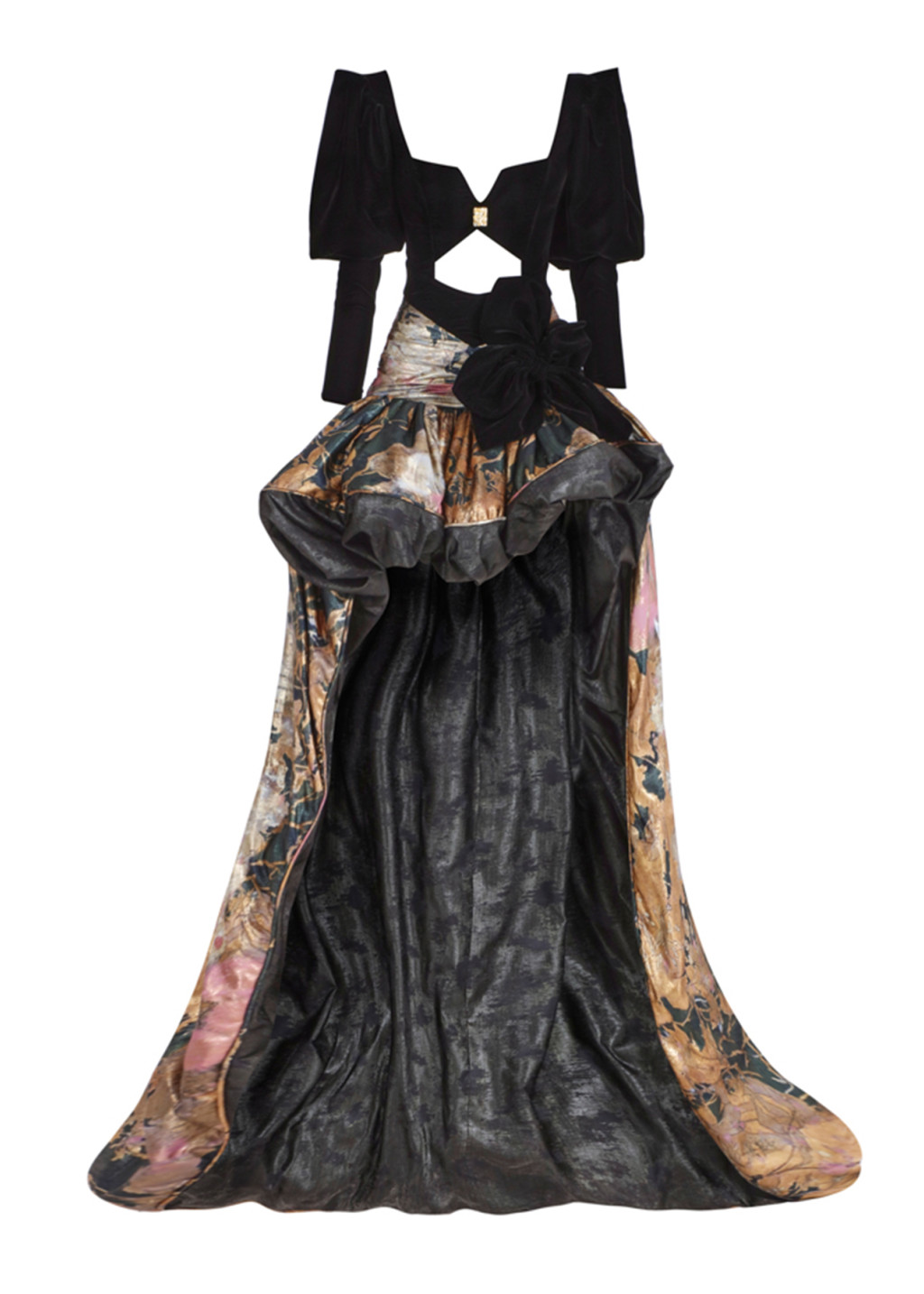 Velvet and Mix Print Assymetrical Dress