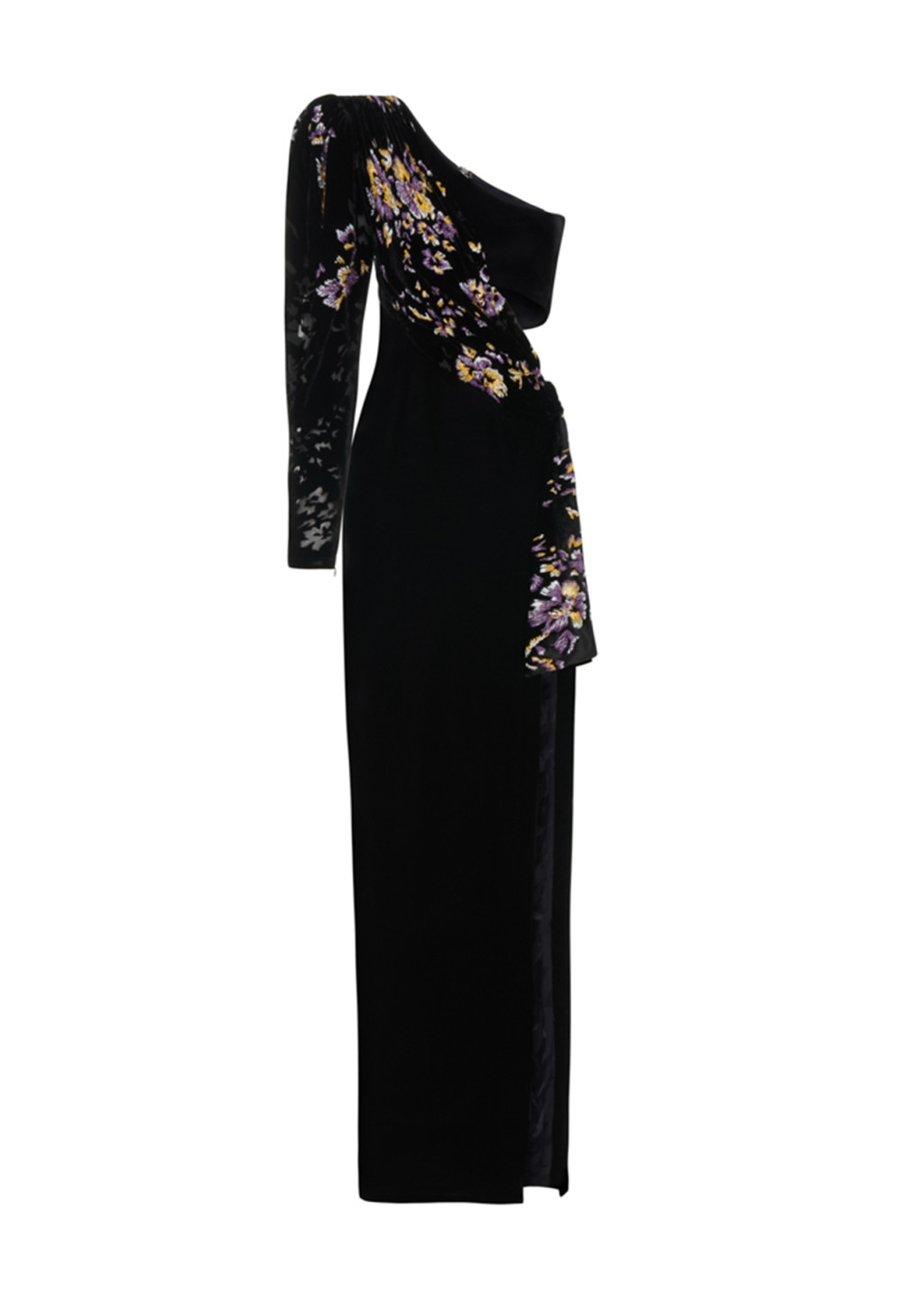 Cut Out Detailed Embellished Velvet Maxi Dress