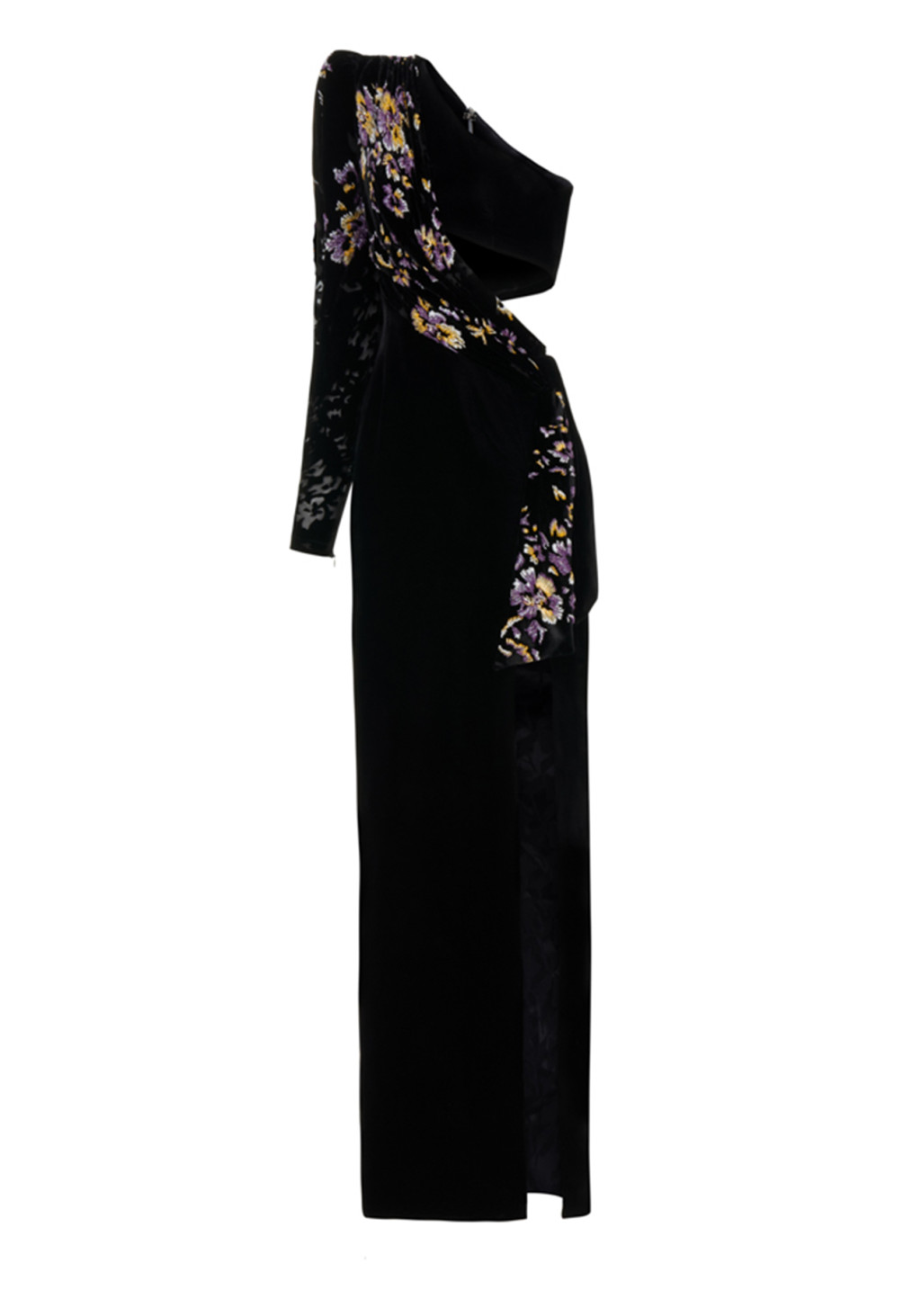 Cut Out Detailed Embellished Velvet Maxi Dress
