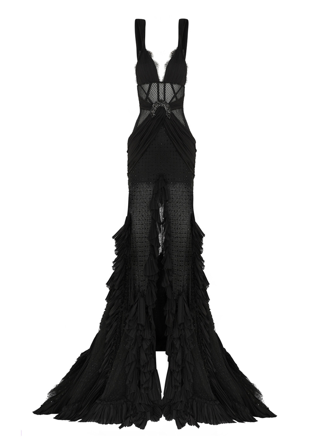Sheer Fabric Front Slit Detailed Maxi Dress