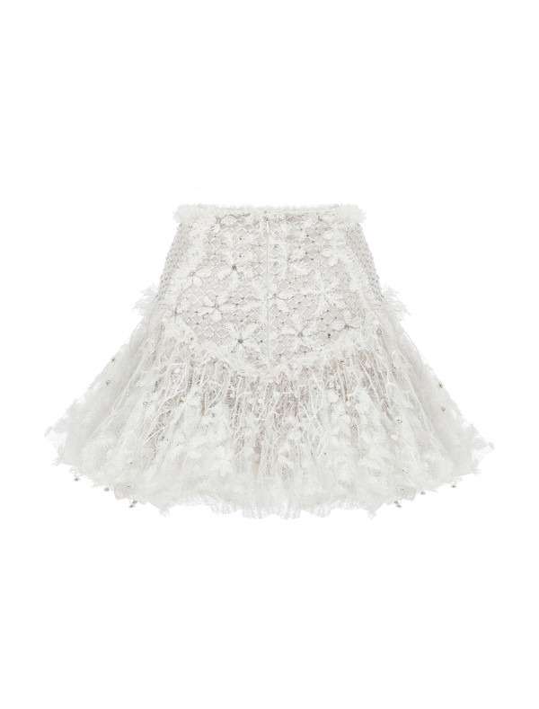 Floral Lace Detailed Ruffled Mini Skirt