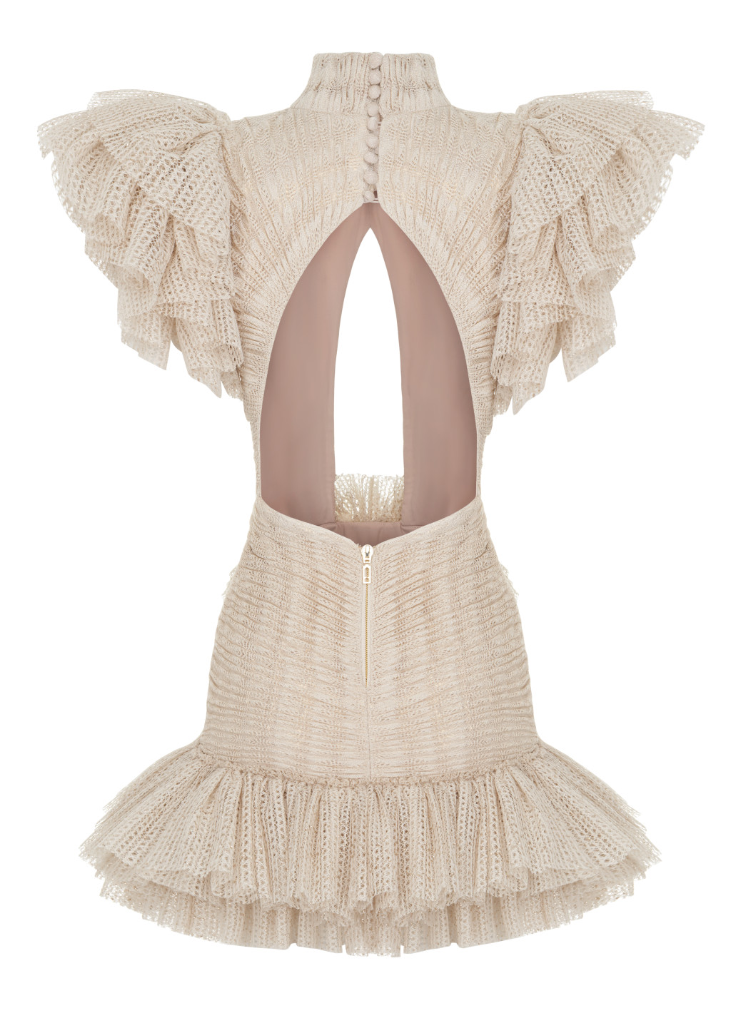 Cut Out Detailed Open Knit Ruffle Mini Dress