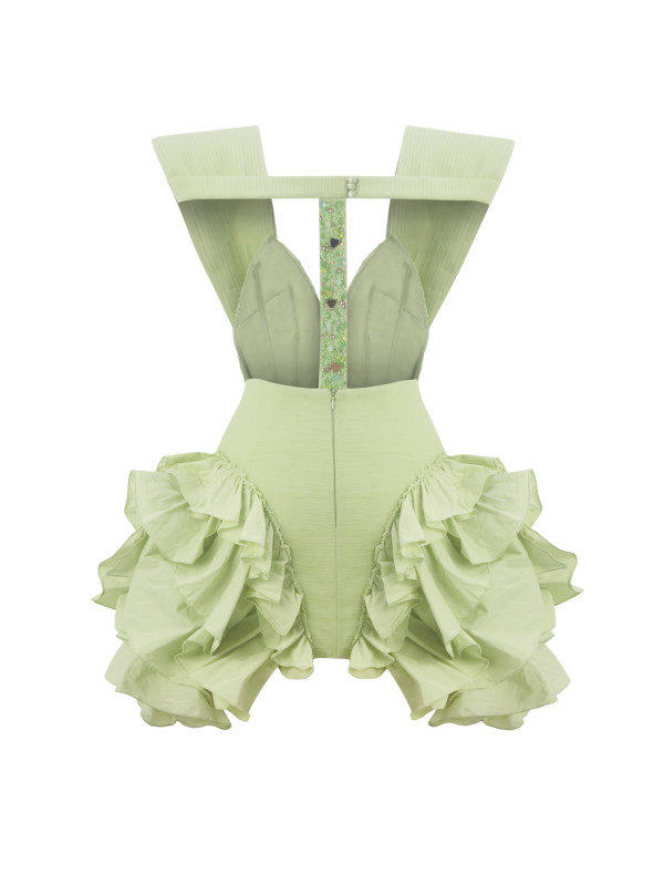 Lace Detailed Taffeta Mini Dress