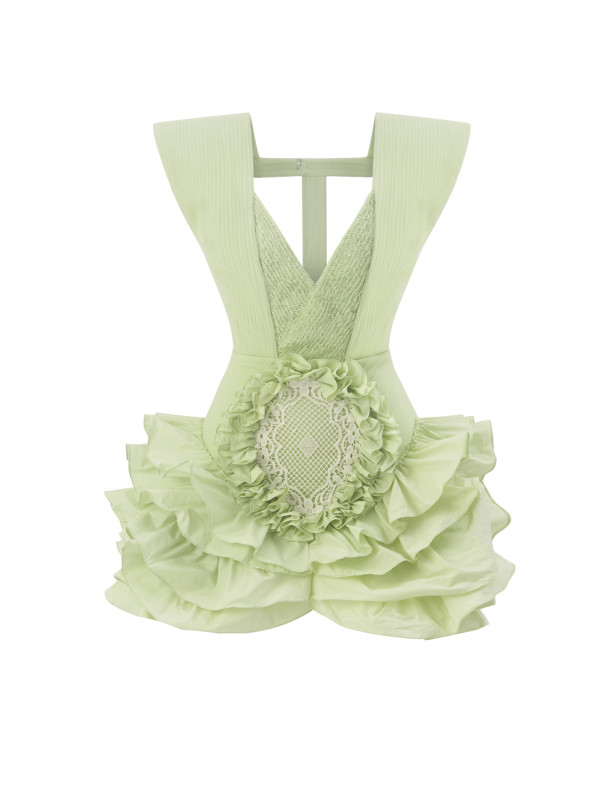 Lace Detailed Taffeta Mini Dress