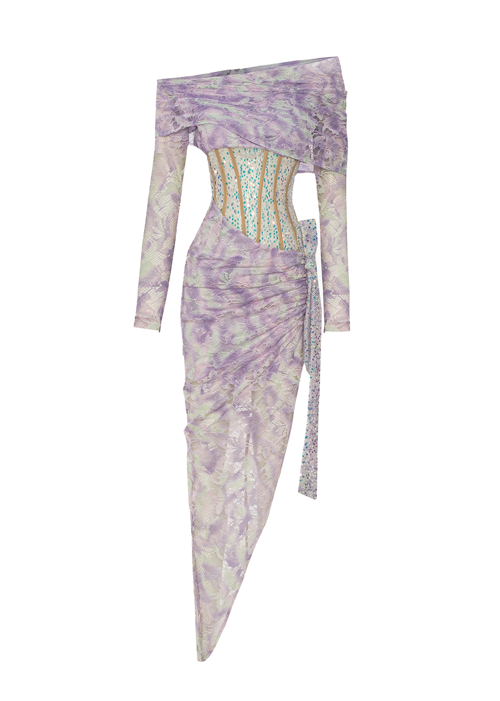 Seqined Lace Long Sleeve Asymmetrical Dress